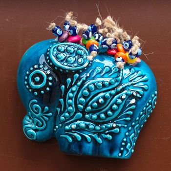 evil eye beaded, elephant figurine, sculpture