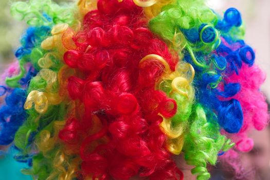 multicolored artificial hair. wigs worn by clowns