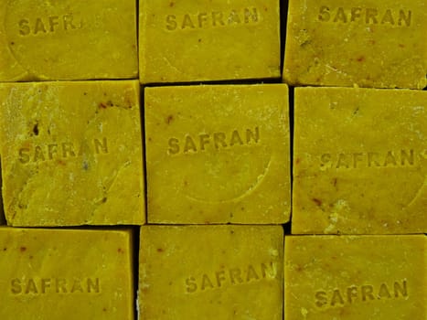 handmade saffron soap background.