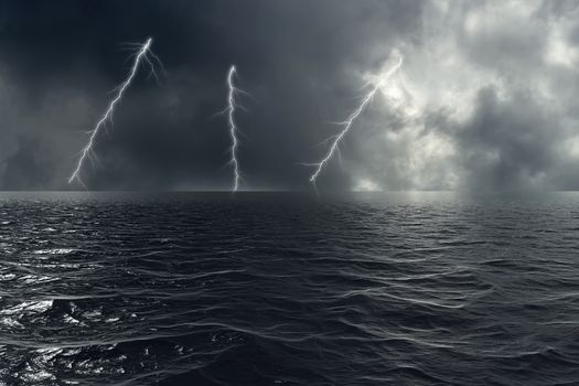 Stormy weather on the ocean with lightning