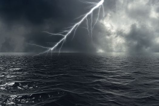 Stormy weather on the ocean with lightning