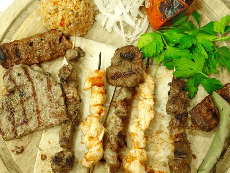 mixed grilled turkish kebabs. famous meat dishes from turkey