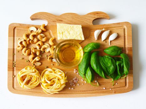 Fettuccine pasta ingredients. fresh, healthy organic foods