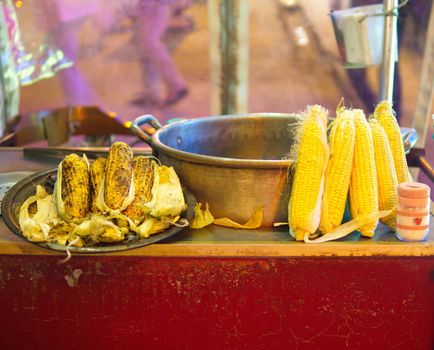 barbecued cooked corn and sale of boiled corn. the popular street food in Turkey