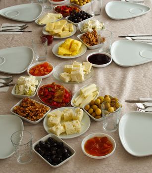 Weekend breakfast enjoyment. Brunch time. morning breakfast. classic Turkish breakfast