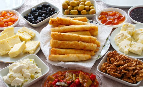 Weekend breakfast enjoyment. Brunch time. morning breakfast. classic Turkish breakfast