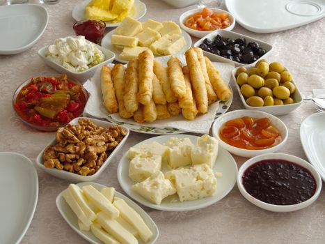 Weekend breakfast enjoyment. Brunch time. morning breakfast. classic Turkish breakfast