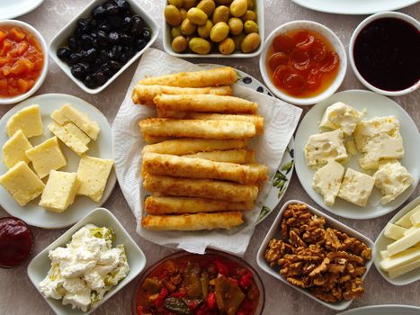 Weekend breakfast enjoyment. Brunch time. morning breakfast. classic Turkish breakfast