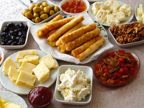 Weekend breakfast enjoyment. Brunch time. morning breakfast. classic Turkish breakfast