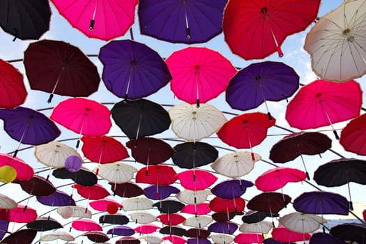 ceiling with colorful umbrellas.ceiling with colorful umbrellas