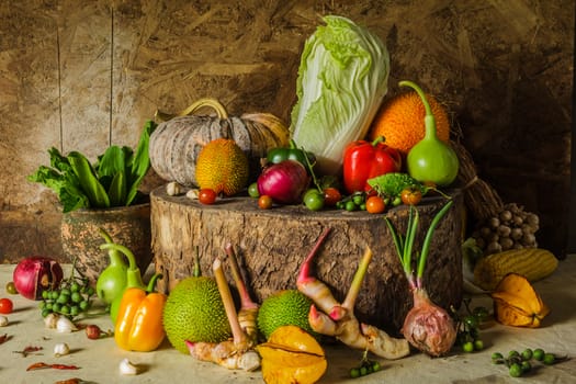 still life Vegetables and fruits as ingredients in cooking.