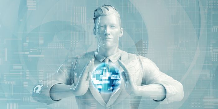 Business Man Using Digital Solutions Technology Concept Art