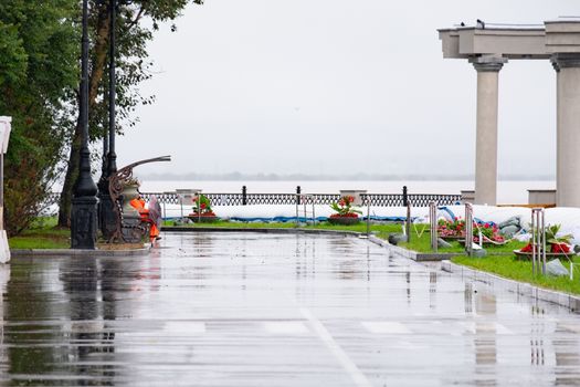 Flood on the Amur river near the city of Khabarovsk. The level of the Amur river at around 626 centimeters.