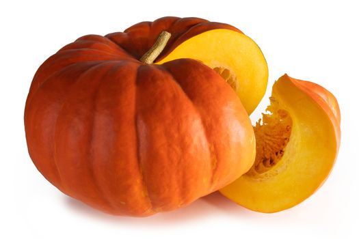 Cut orange pumpkin isolated on white background