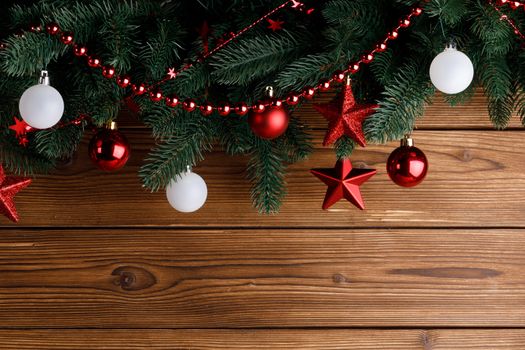 Christmas decoration over wooden background with copy space for text