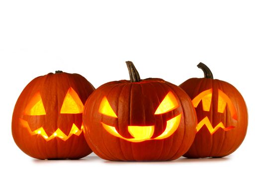 Three Halloween Pumpkins isolated on white background