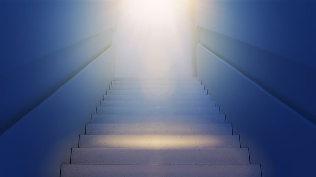 Stairs up leading to the light. Development, growth, success and approach to the goal concept.
