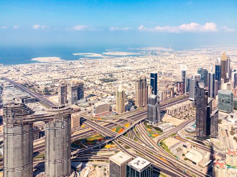 Fantastic view of Dubai from the tallest building in the world - Burj Khalifa Towers.