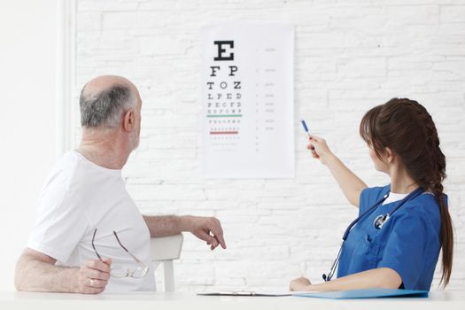 Doctor making vision test for new glasses