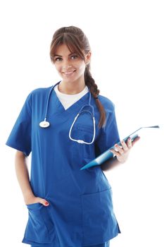 Young nurse portrait isolated on white background