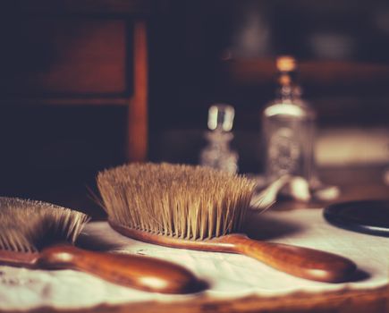 An Antique Victorian Dressing Table Or Vanity With Perfume And And Hair Brush