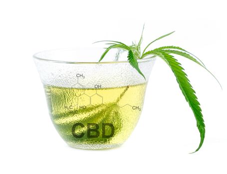 marijuana herbal tea with cbd and thc chemical symbol