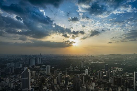 Kuala Lumpur, Malaysia. January 2019.   a panoramic view of the city at sunset