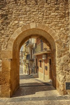 Detail of the architecture that is an ancient door of the castle of the city of Butera in Sicily