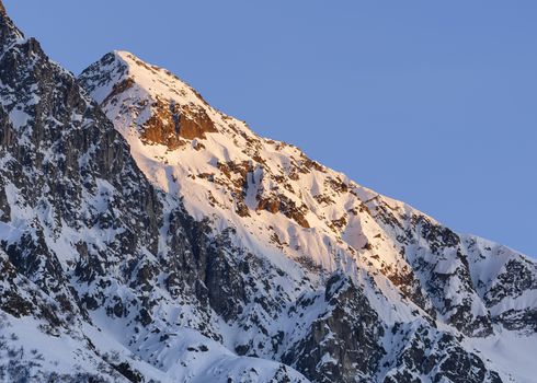 The beautiful snow covered mountains around Passo Tonale in winter, Italy.