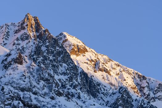 The beautiful snow covered mountains around Passo Tonale in winter, Italy.