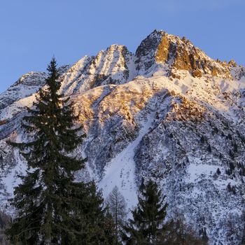 The beautiful snow covered mountains around Passo Tonale in winter, Italy.