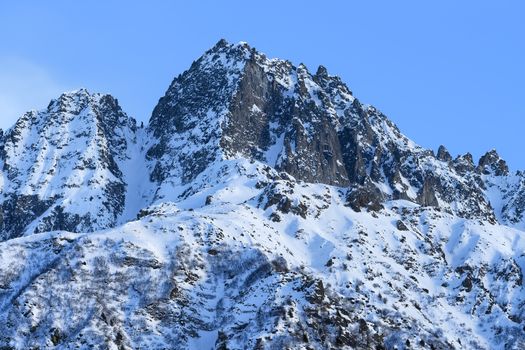 The beautiful snow covered mountains around Passo Tonale in winter, Italy.