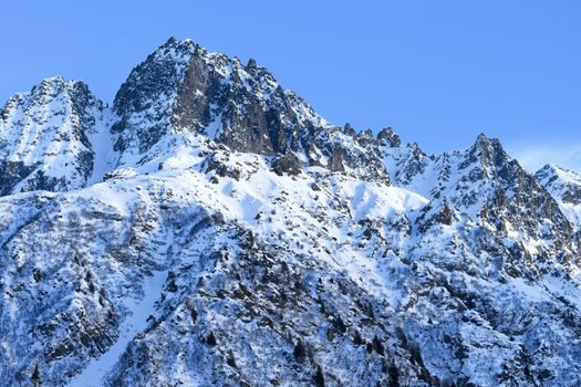 The beautiful snow covered mountains around Passo Tonale in winter, Italy.