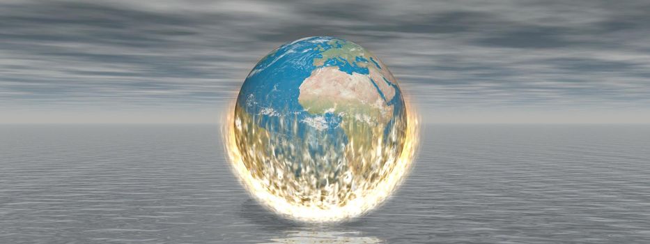 planet earth blue on fire - 3d rendering