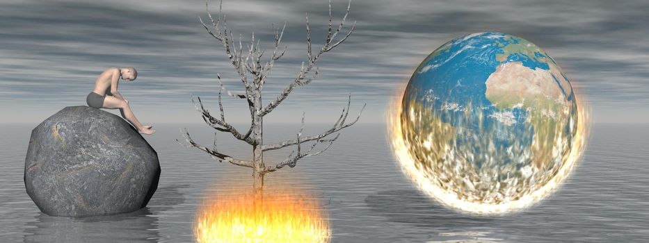 planet earth blue on fire - 3d rendering