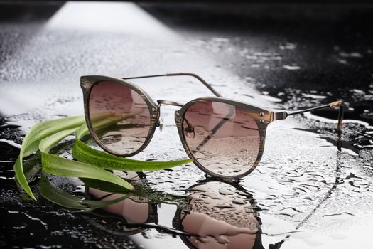 Sunglasses on a studio glass background