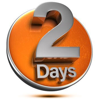 2 Days 3d rendering on the orange circle behind the white background .(with Clipping Path).