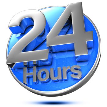 24 Hours 3d rendering on the blue circle behind the white background .(with Clipping Path).