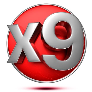 x9 3D rendering on the red circle behind the white background .(with Clipping Path).