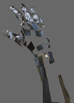 Abstract robot hand. Metal hand on grey background. 3D illustration