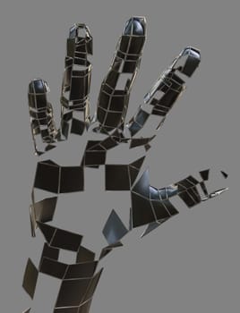 Abstract robot hand. Metal hand on grey background. 3D illustration