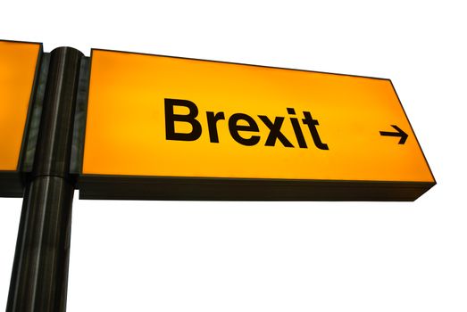 British Style Orange Airport Sign With An Arrow And The Word Brexit