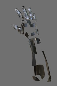 Abstract robot hand. Metal hand on grey background. 3D illustration