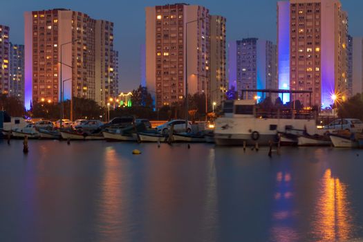 a wide long exposure cityscape shoot from izmir city. photo has taken from izmir/turkey.