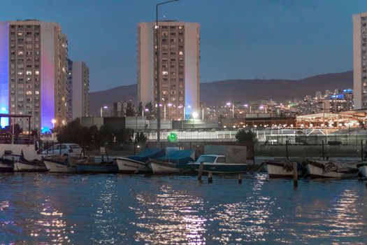 a wide panoramic nightscene from  izmir city. photo has taken at turkey.