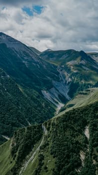 View of Kazbegi, Georgia. Beautiful natural mountain background. Summer