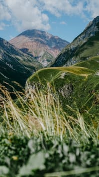 View of Kazbegi, Georgia. Beautiful natural mountain background. Summer