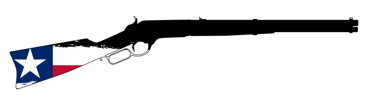 A typical wild west rifle with Texas state flag isolated on a grunge background.