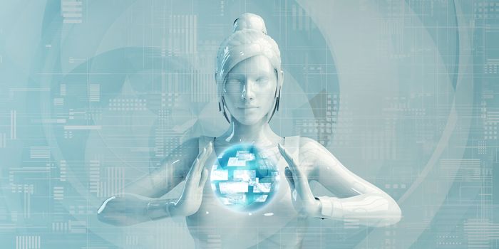 Business Woman Using Digital Solutions Technology Concept Art