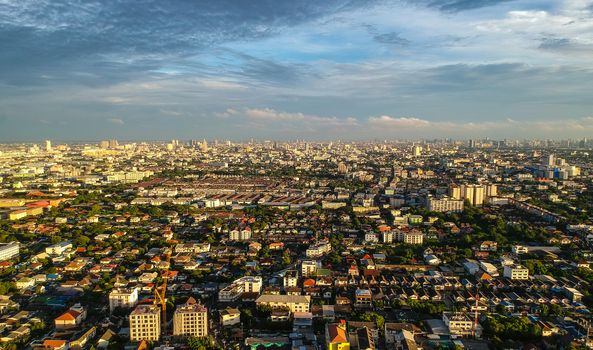 Panorama view of bangkok city Thailand in Aerial view at evening light, Bangkok is the capital and most populous city of Thailand.